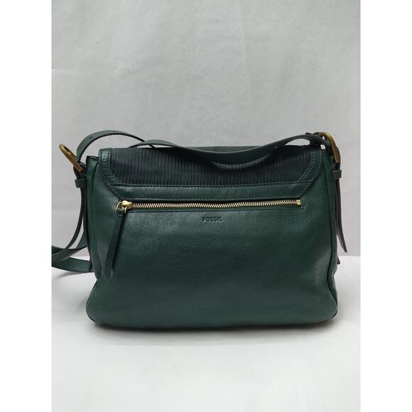 Fossil Green Leather Suede Pushlock Flap Closure Crossbody Bag - Picture 2 of 16